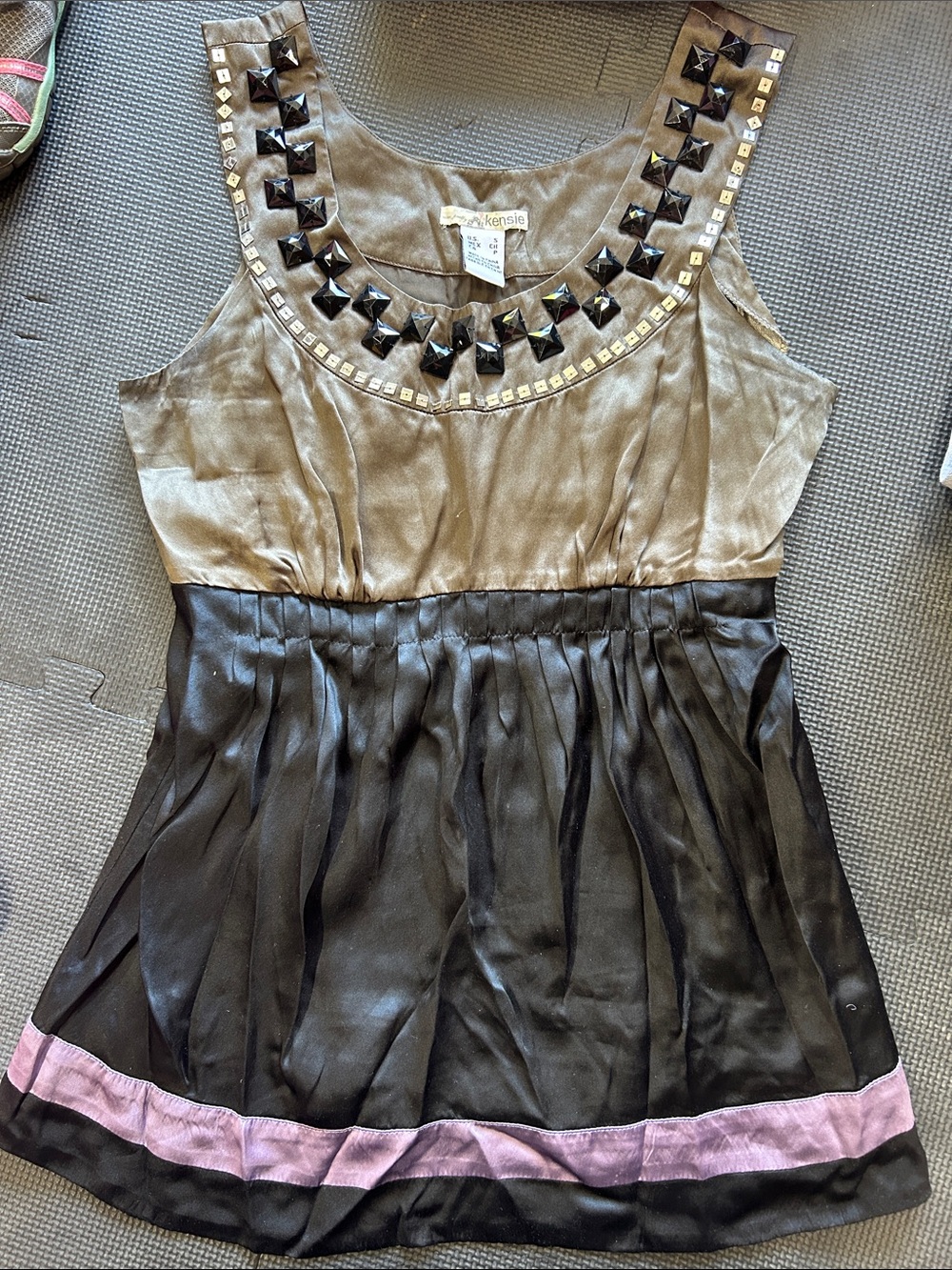 Kenzie Beaded Two-Tone Girls Blouse in Taupe and Black